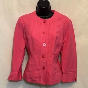 B-122 Kasper‎ Pink Linen Blend 1/2 Sleeve Lined Blazer Suit Jacket Size 4